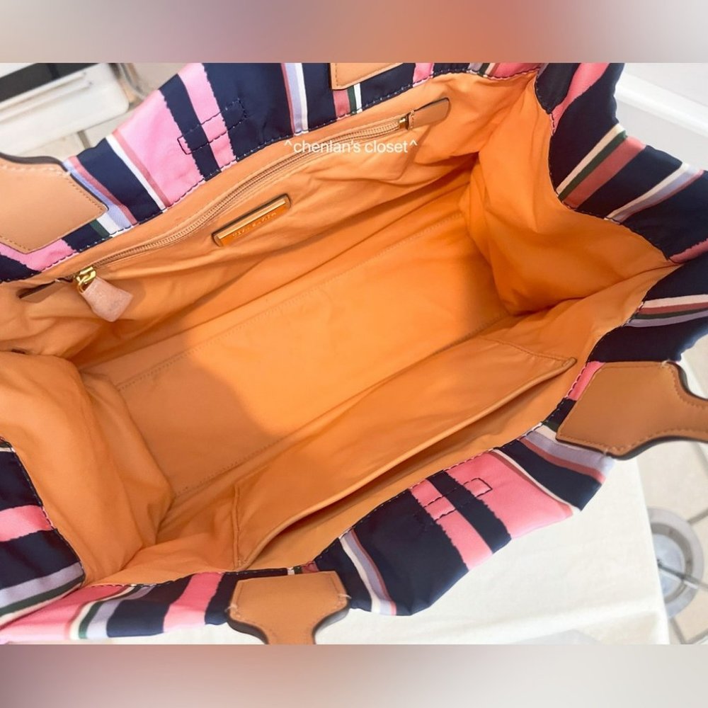 Tory Burch Navy, Pink & Tan Striped Tote - Picture 6 of 11
